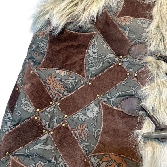 Free People Sterling Studded Patchwork Vest Steampunk Faux Fur Suede Medium - Picture 6 of 12